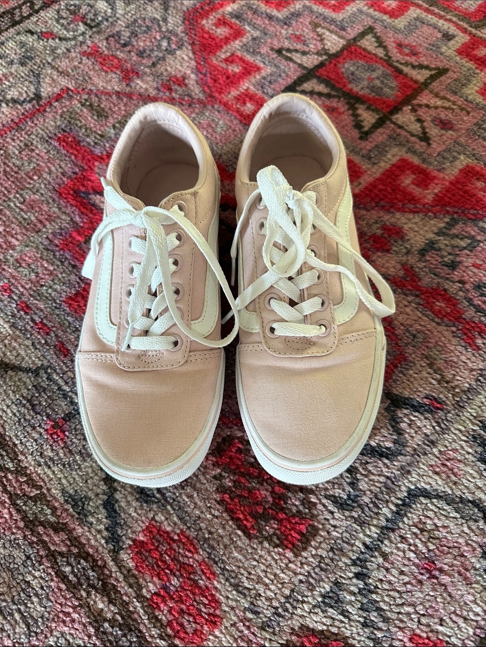 Vans Women's Low-Top Sneakers in Light Pink with White Stripe